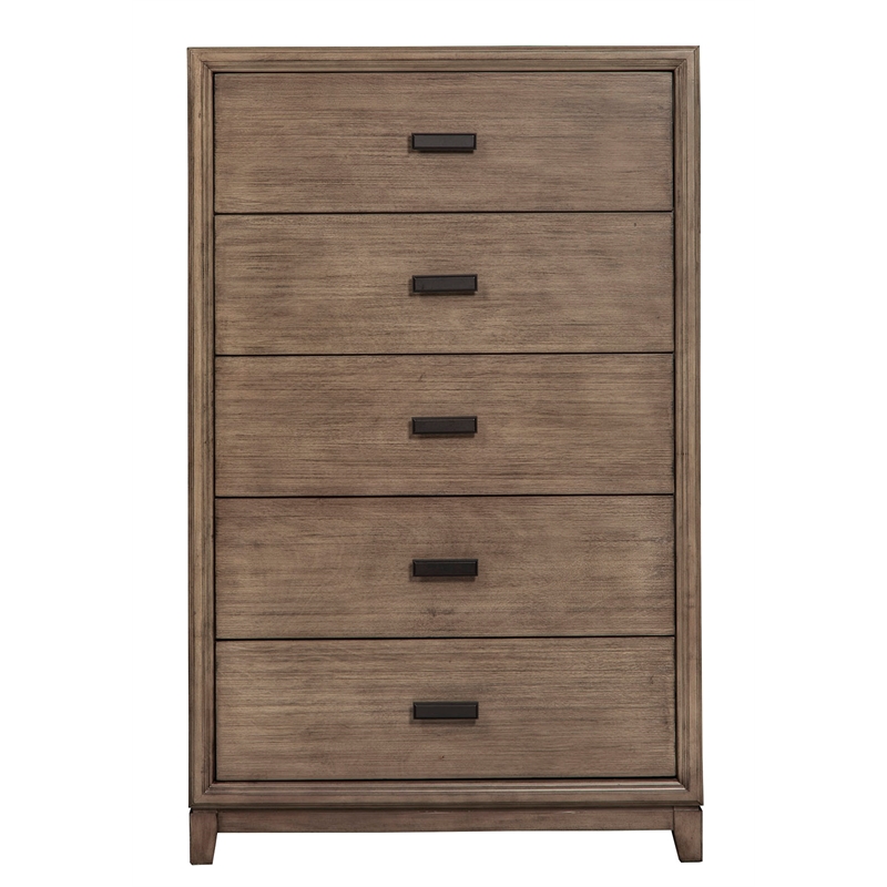 Bowery Hill Traditional 5 Drawer Wood Chest in Antique Gray