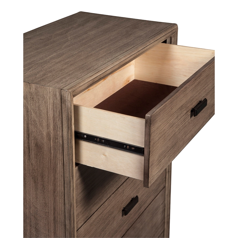 Bowery Hill Traditional 5 Drawer Wood Chest in Antique Gray