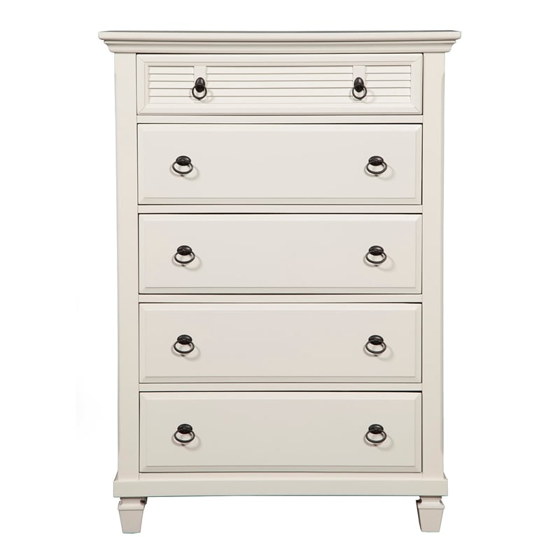 Bowery Hill Coastal 5-Drawer Pine Wood Bedroom Chest in White