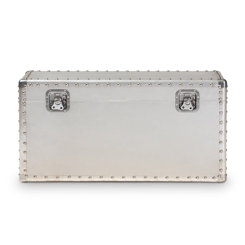 Bowery Hill Mid-Century Metal and Wood Storage Trunk in Silver