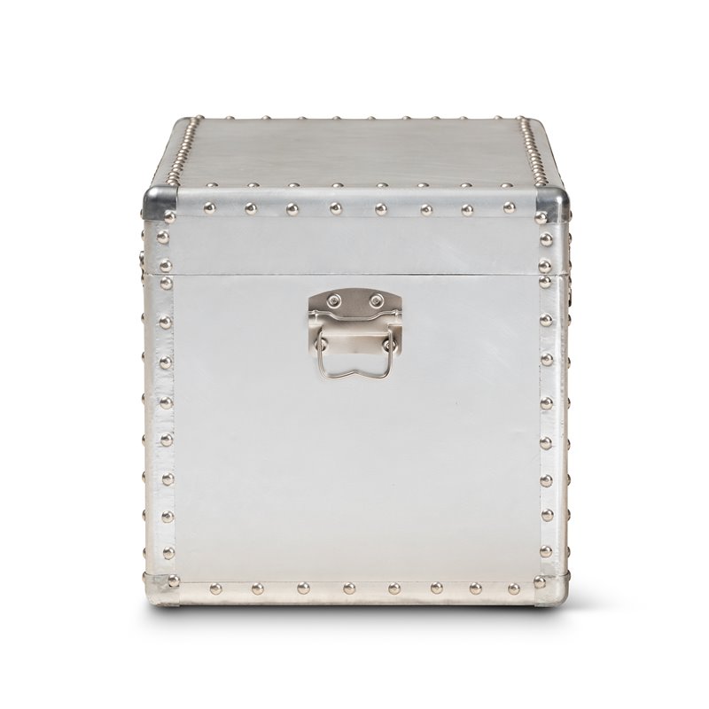 Bowery Hill Mid-Century Metal and Wood Storage Trunk in Silver