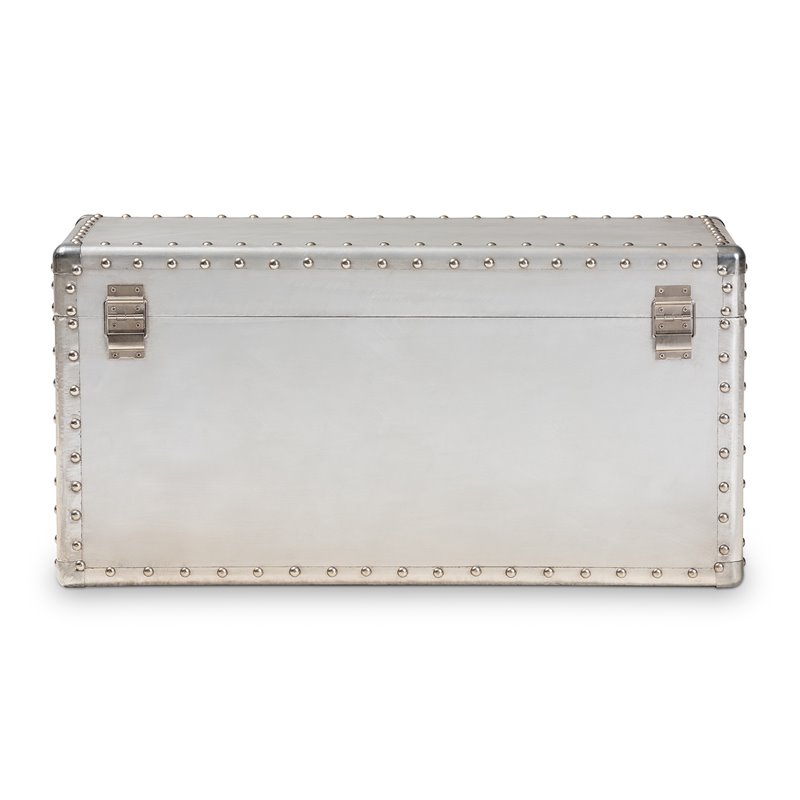 Bowery Hill Mid-Century Metal and Wood Storage Trunk in Silver