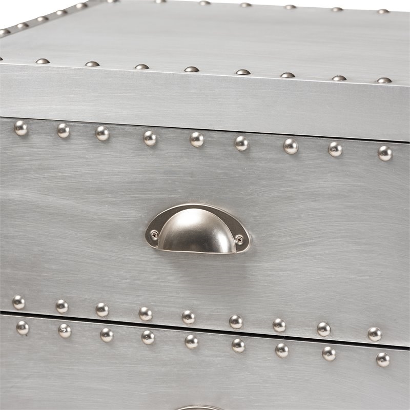 Bowery Hill Mid-Century 5-Drawer Wood/Metal Accent Chest in Silver