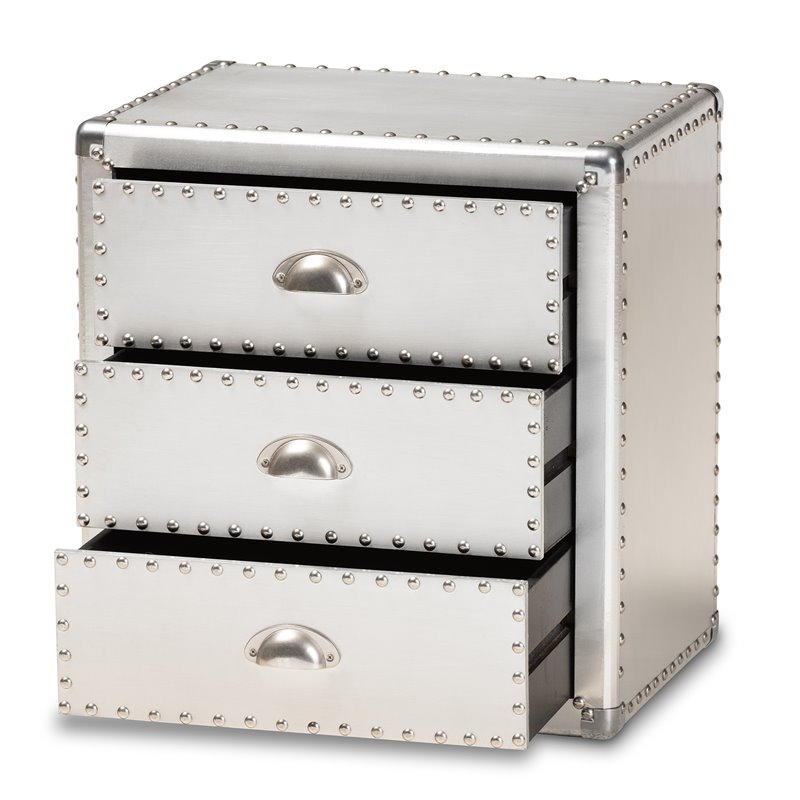 Bowery Hill Metal Contemporary 3-Drawer Nightstand in Silver