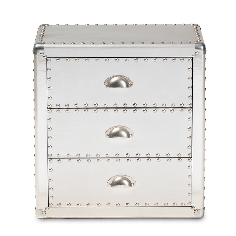 Bowery Hill Metal Contemporary 3-Drawer Nightstand in Silver