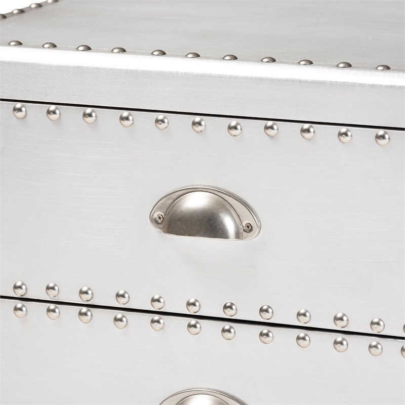 Bowery Hill Metal Contemporary 3-Drawer Nightstand in Silver