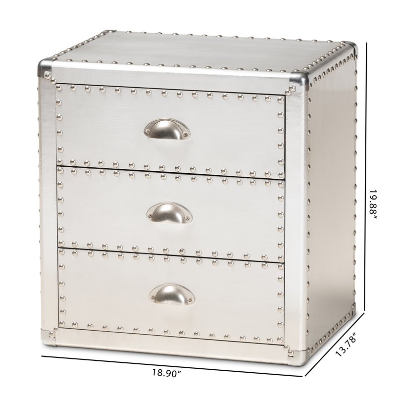 Bowery Hill Metal Contemporary 3-Drawer Nightstand in Silver