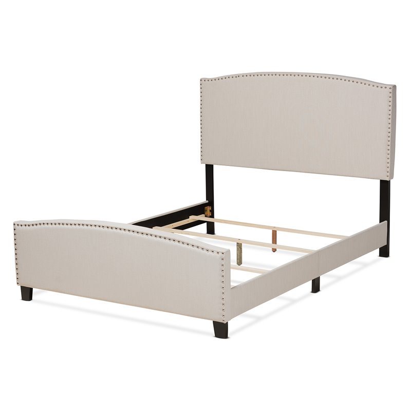 Bowery Hill Transitional King Size Beige Upholstered Panel Bed