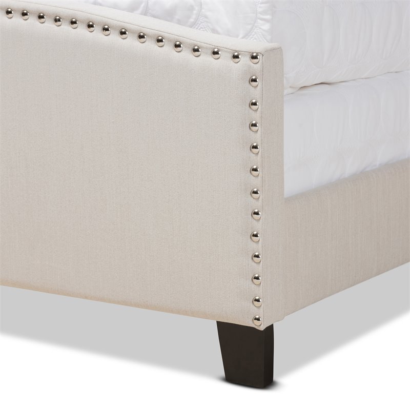 Bowery Hill Transitional King Size Beige Upholstered Panel Bed