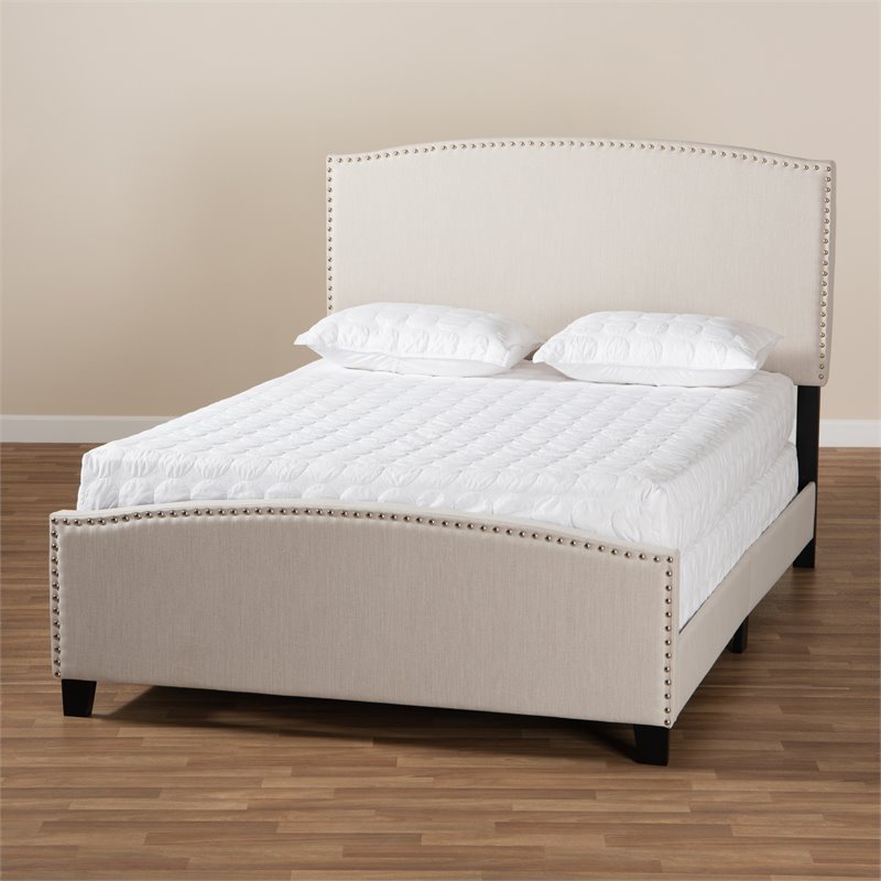 Bowery Hill Transitional King Size Beige Upholstered Panel Bed