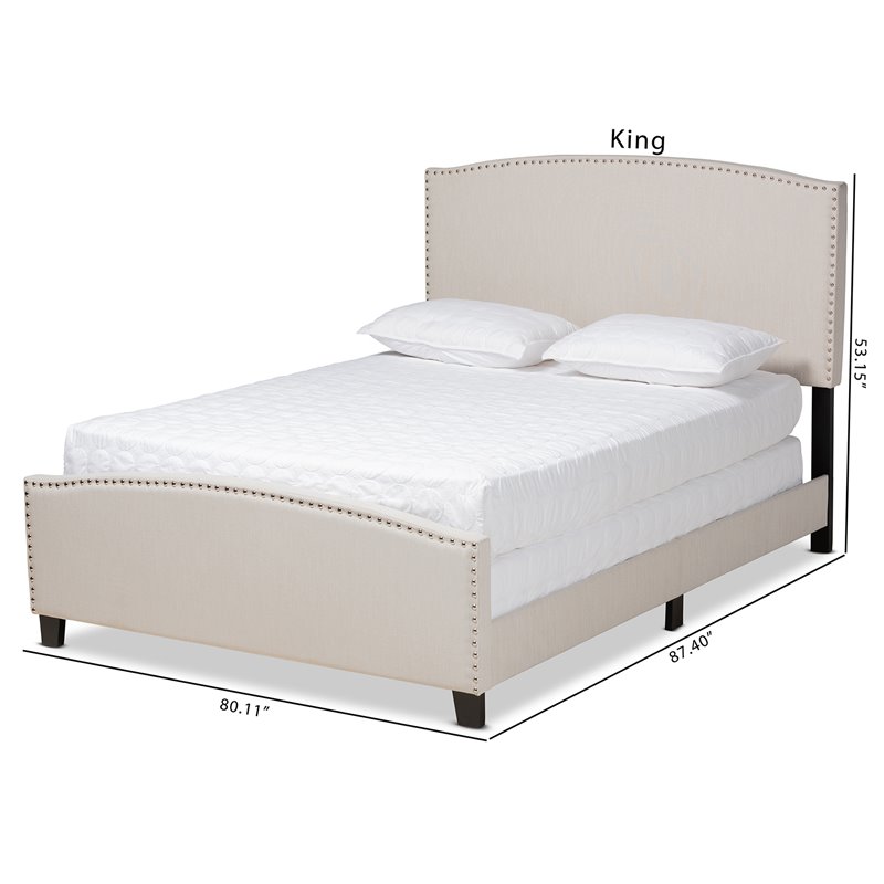 Bowery Hill Transitional King Size Beige Upholstered Panel Bed