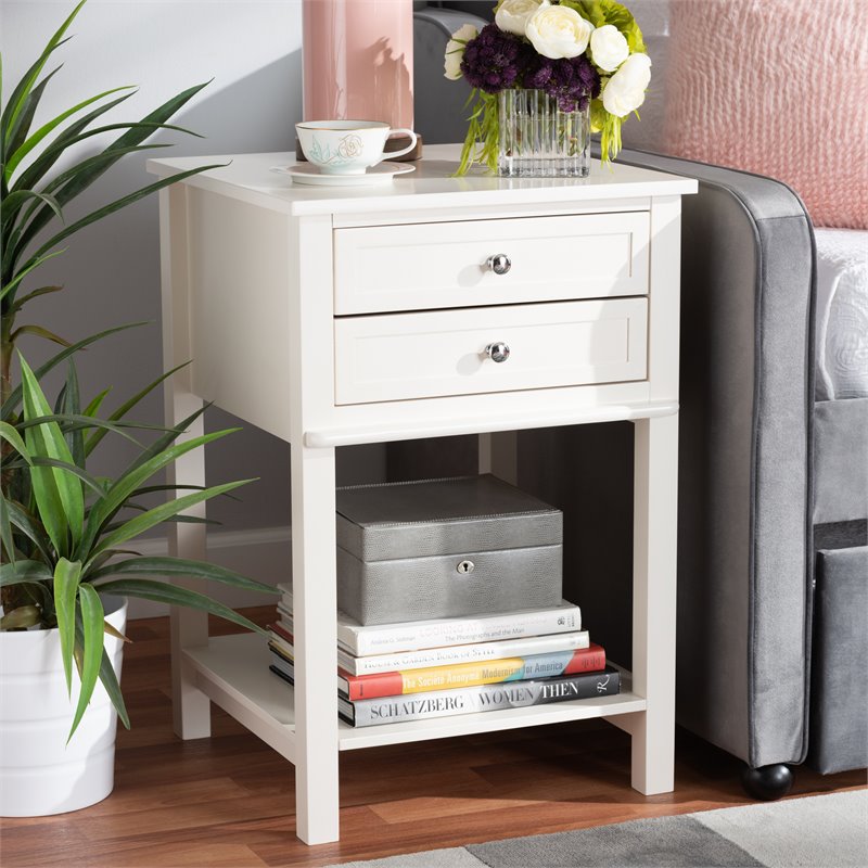 Bowery Hill White Finished 2-Drawer Wood Nightstand