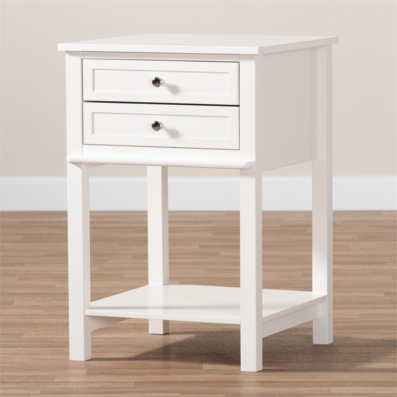 Bowery Hill White Finished 2-Drawer Wood Nightstand