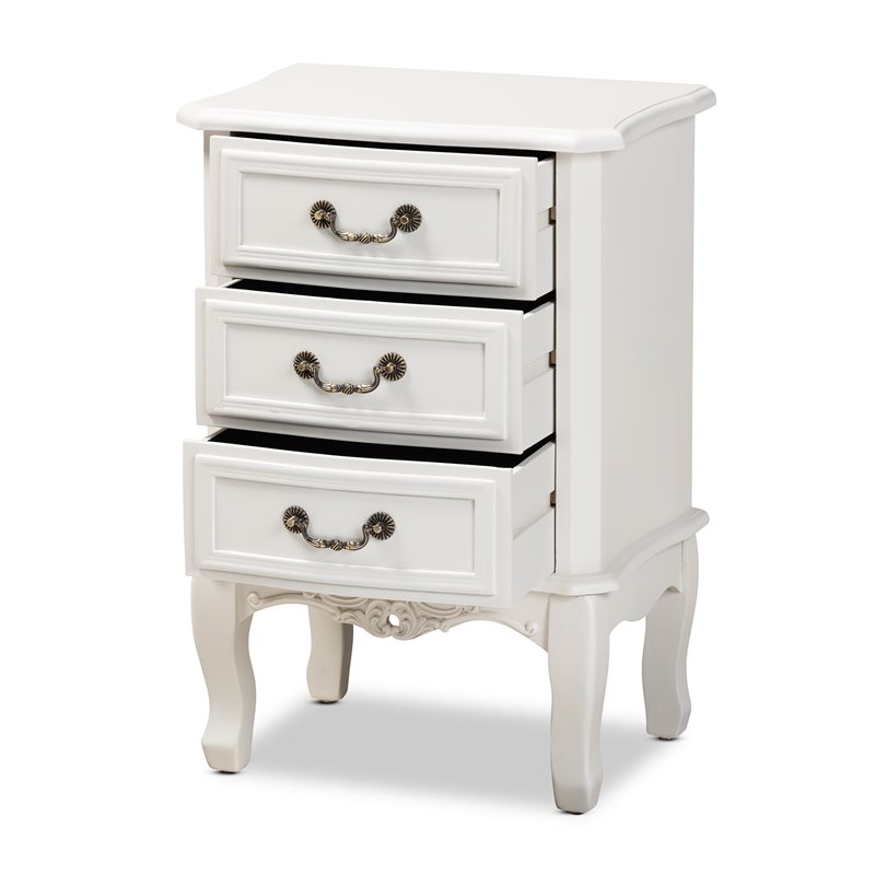 Bowery Hill White-Finished 3-Drawer Wood Nightstand