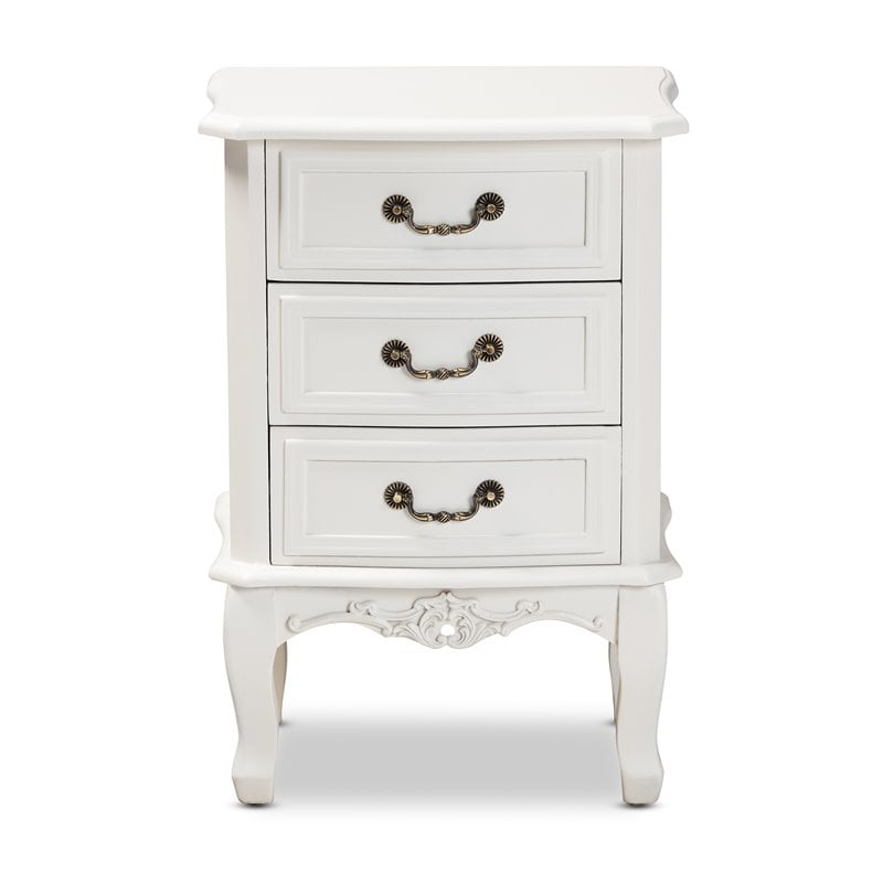 Bowery Hill White-Finished 3-Drawer Wood Nightstand