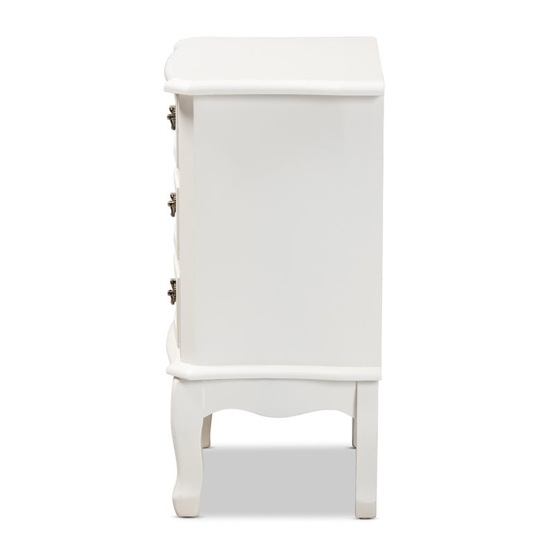 Bowery Hill White-Finished 3-Drawer Wood Nightstand