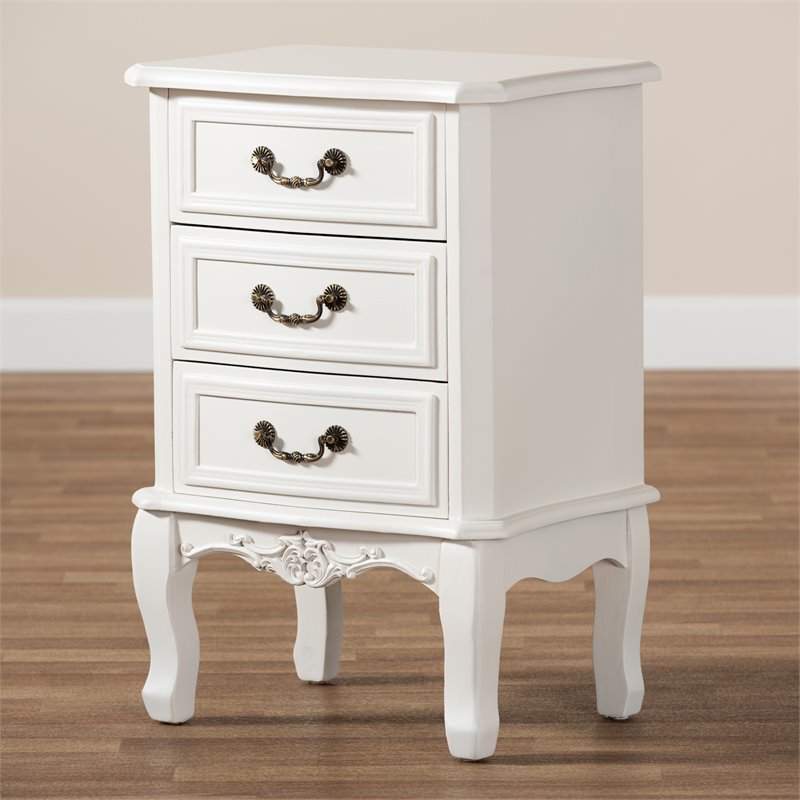 Bowery Hill White-Finished 3-Drawer Wood Nightstand