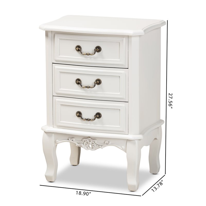 Bowery Hill White-Finished 3-Drawer Wood Nightstand