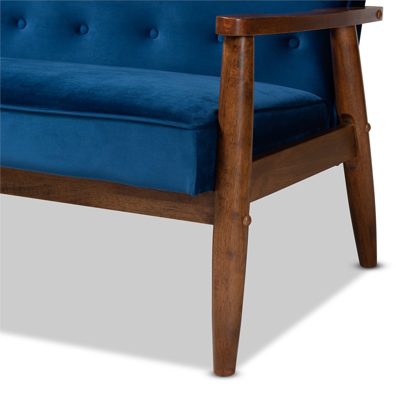 Bowery Hill Navy Blue Velvet 3-Piece Living Room Set