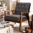 Bowery Hill Mid-Century Grey Velvet Upholstered Wood Lounge Chair