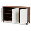 Bowery Hill Walnut Finished 8-Shelf Wood Shoe Cabinet