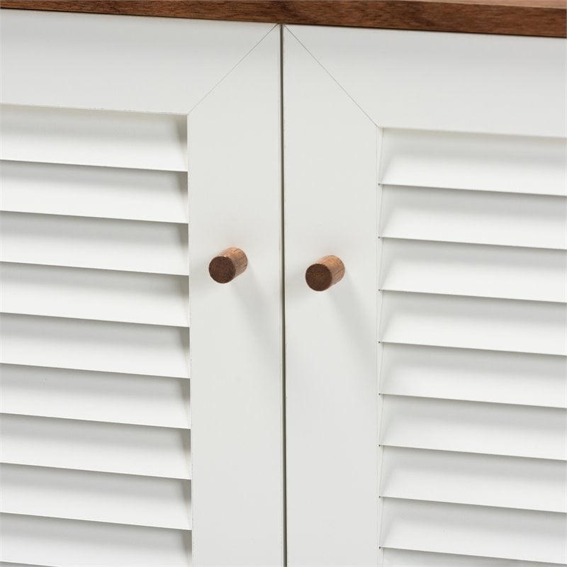 Bowery Hill Walnut Finished 8-Shelf Wood Shoe Cabinet