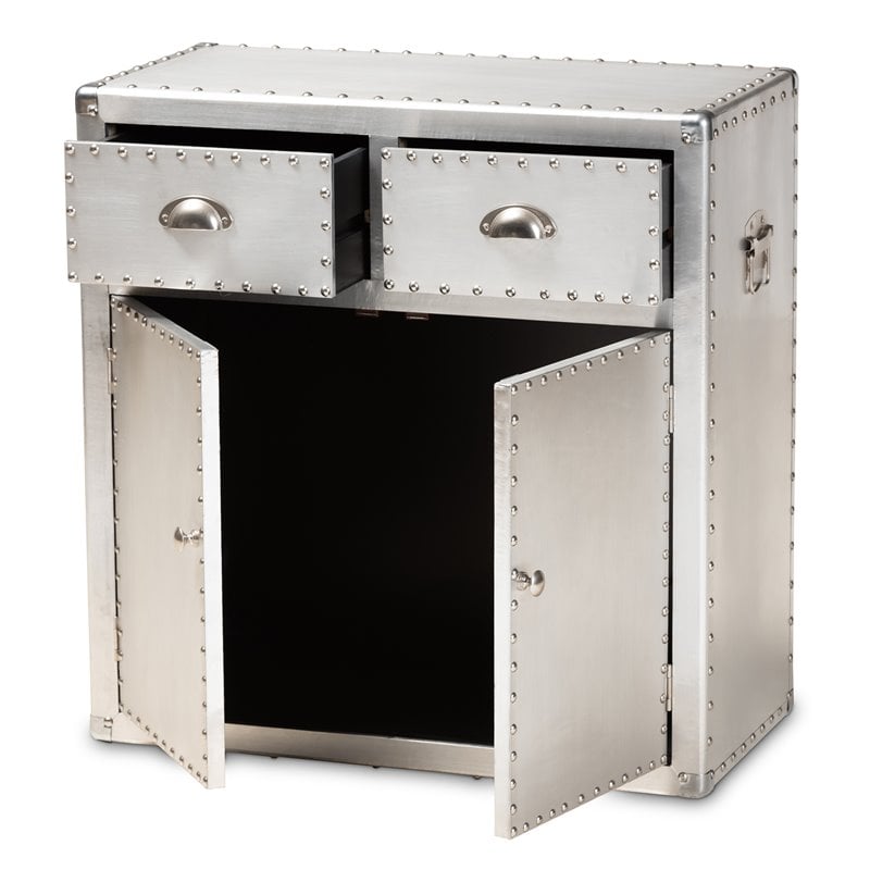 Bowery Hill 2-Door Mid-Century Metal/Wood Accent Storage Cabinet in Silver