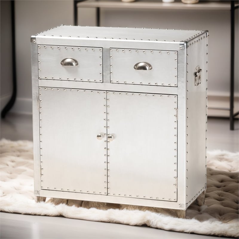 Bowery Hill 2-Door Mid-Century Metal/Wood Accent Storage Cabinet in Silver