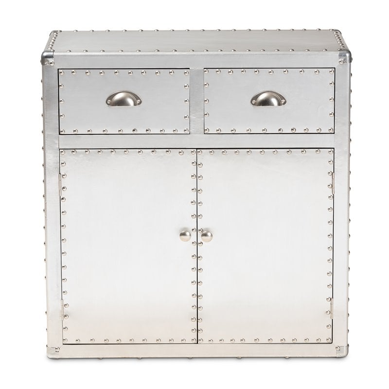 Bowery Hill 2-Door Mid-Century Metal/Wood Accent Storage Cabinet in Silver