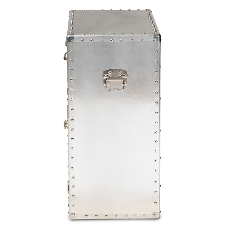 Bowery Hill 2-Door Mid-Century Metal/Wood Accent Storage Cabinet in Silver