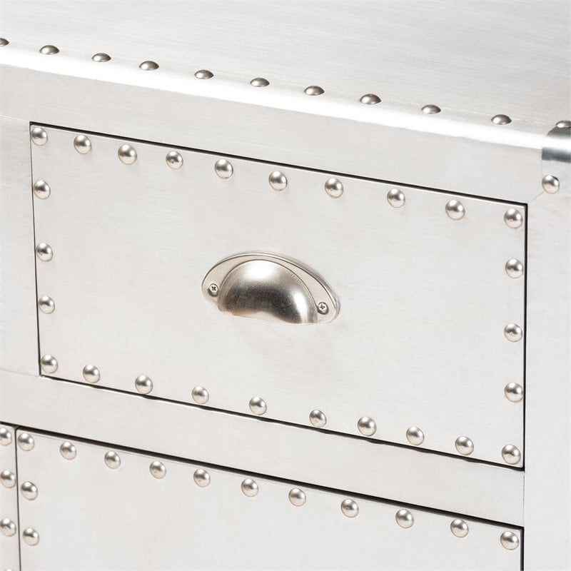 Bowery Hill 2-Door Mid-Century Metal/Wood Accent Storage Cabinet in Silver