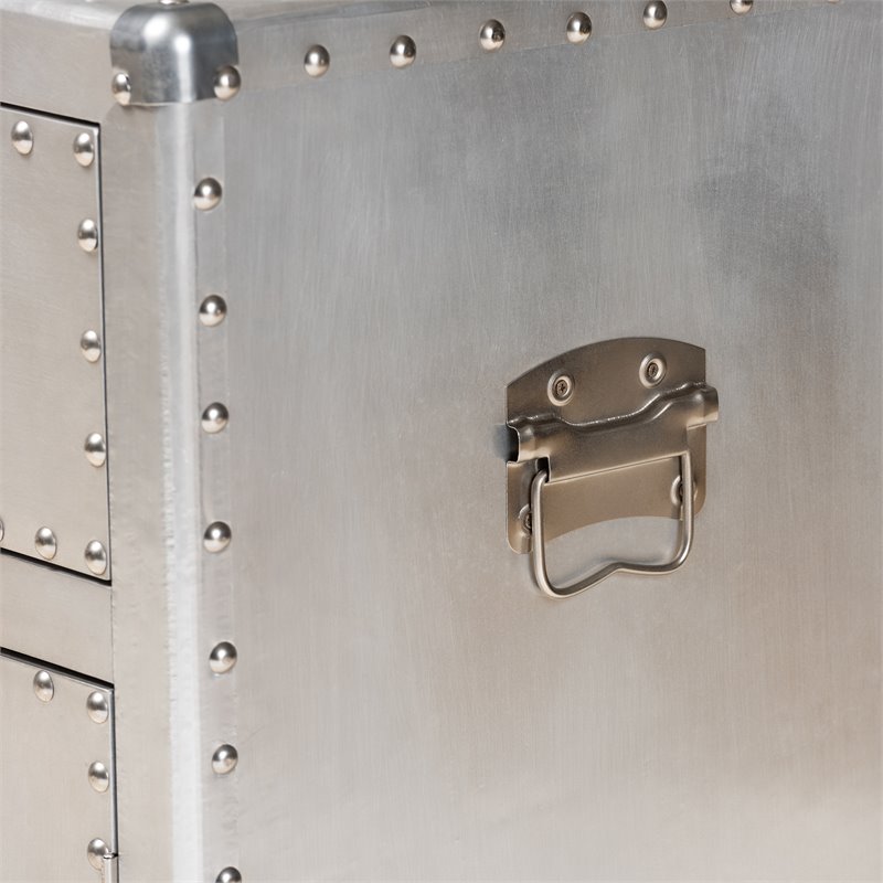 Bowery Hill 2-Door Mid-Century Metal/Wood Accent Storage Cabinet in Silver
