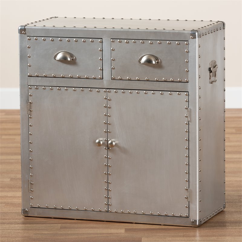 Bowery Hill 2-Door Mid-Century Metal/Wood Accent Storage Cabinet in Silver