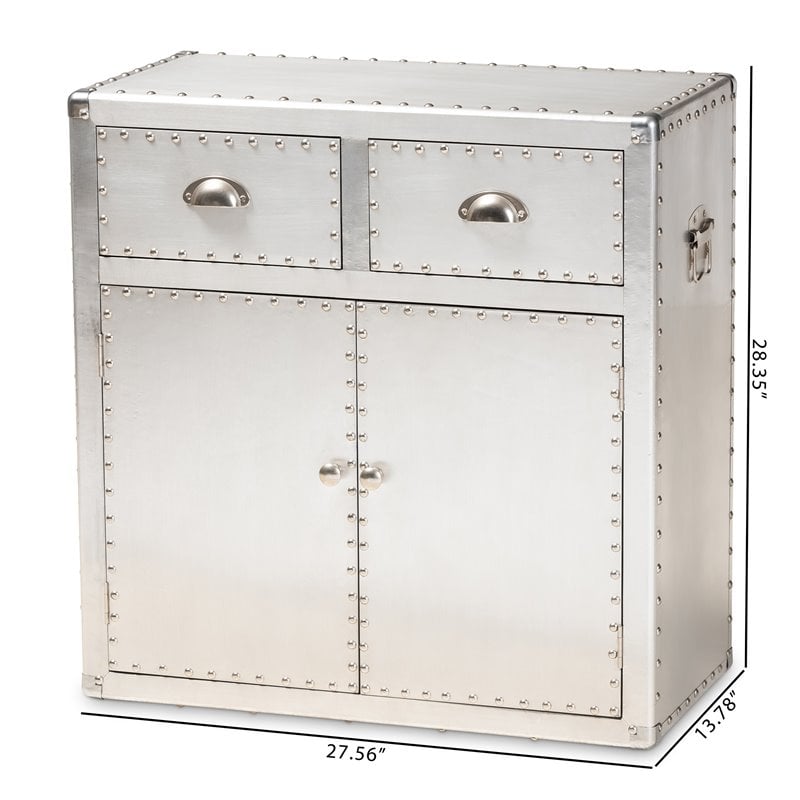 Bowery Hill 2-Door Mid-Century Metal/Wood Accent Storage Cabinet in Silver