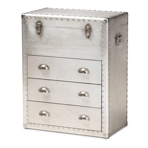 bowery hill mid-century silver metal 3-drawer accent storage chest