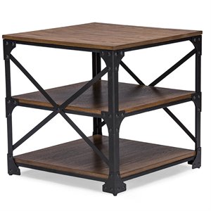 bowery hill bronze metal and distressed wood end table
