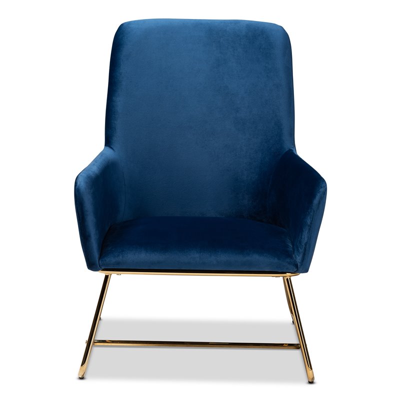 Bowery Hill Navy Blue Velvet Upholstered Gold Armchair