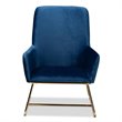 Bowery Hill Navy Blue Velvet Upholstered Gold Armchair