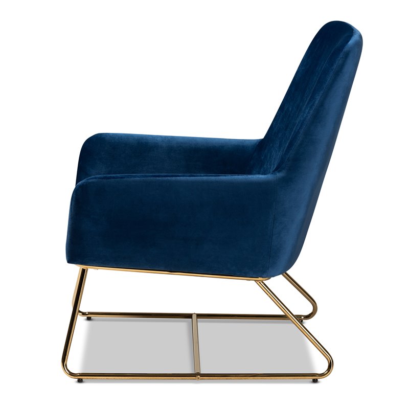 Bowery Hill Navy Blue Velvet Upholstered Gold Armchair