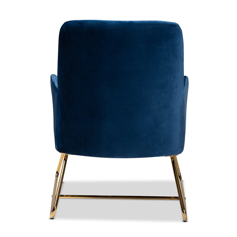Bowery Hill Navy Blue Velvet Upholstered Gold Armchair