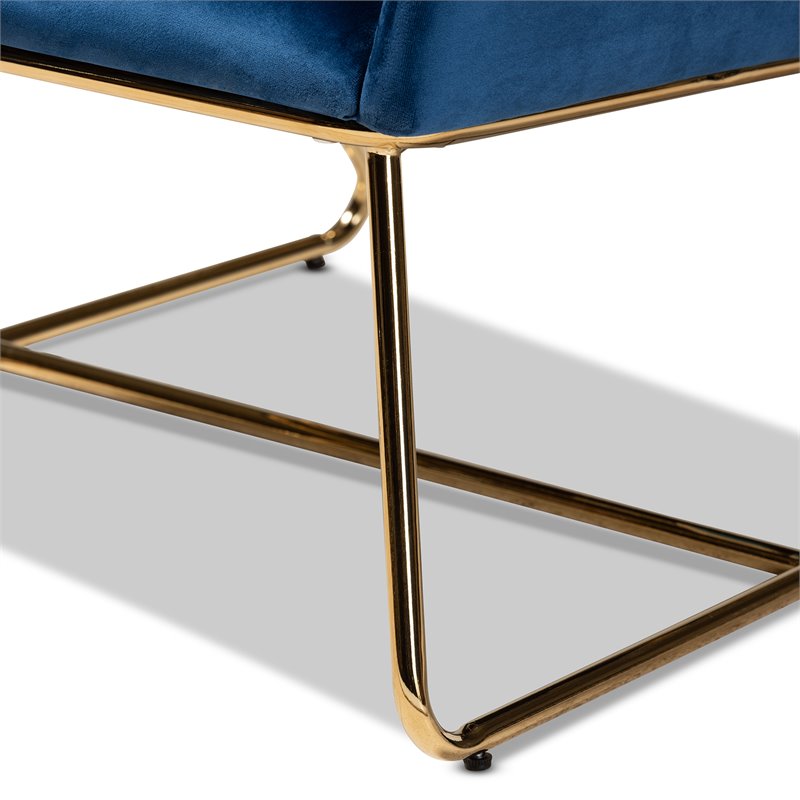 Bowery Hill Navy Blue Velvet Upholstered Gold Armchair