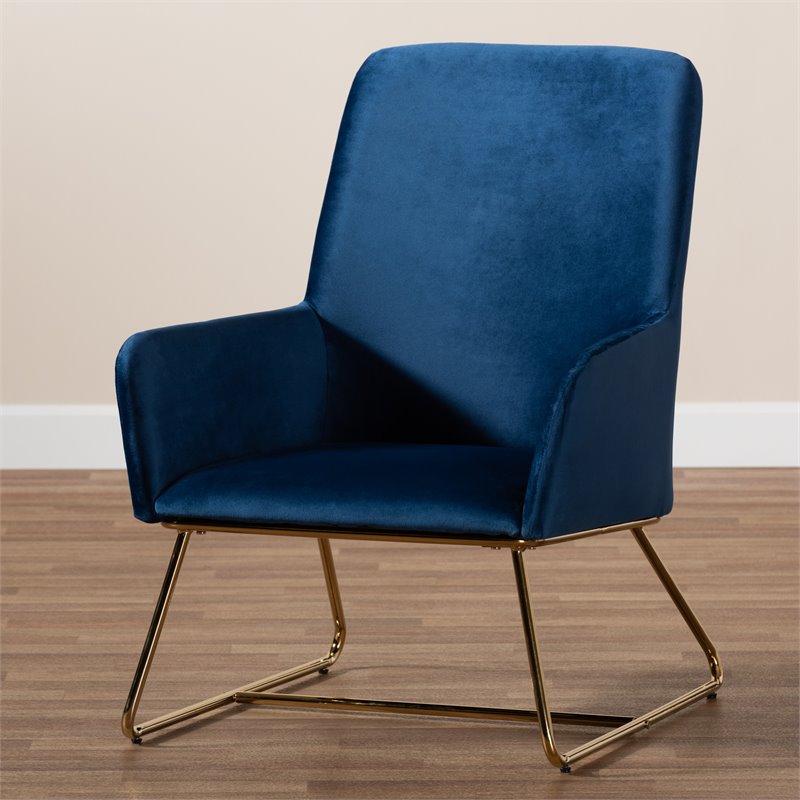 Bowery Hill Navy Blue Velvet Upholstered Gold Armchair