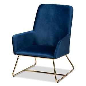 Bowery Hill Navy Blue Velvet Upholstered Gold Armchair