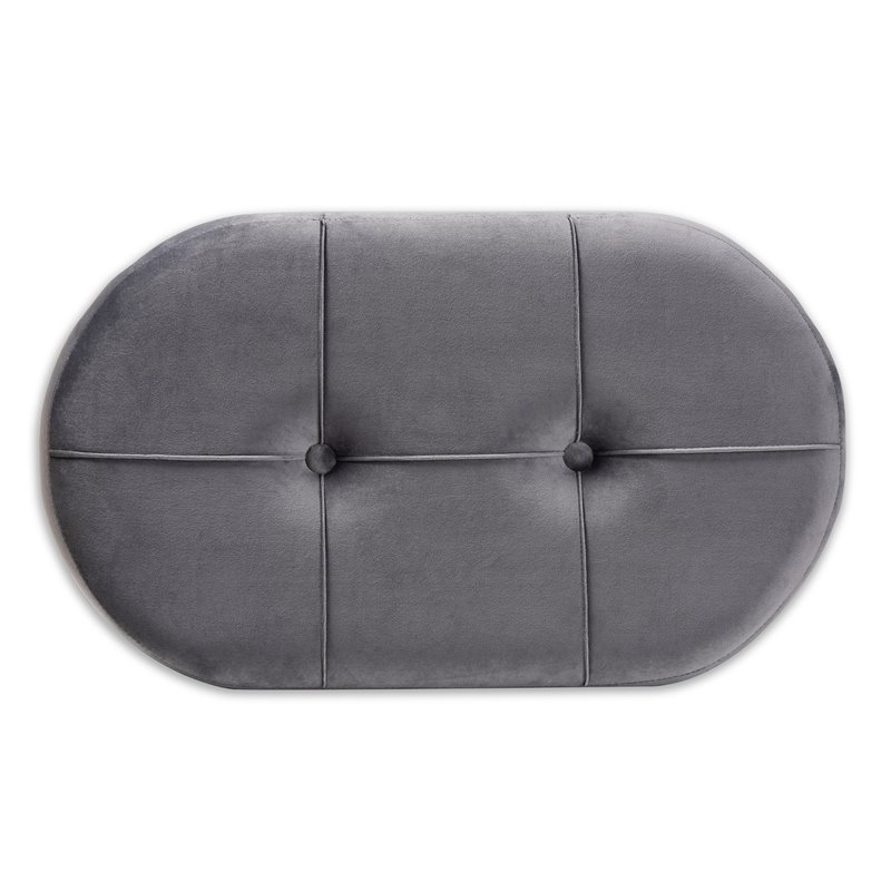 Bowery Hill Grey Velvet Fabric Upholstered Wood Ottoman