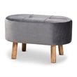 Bowery Hill Grey Velvet Fabric Upholstered Wood Ottoman
