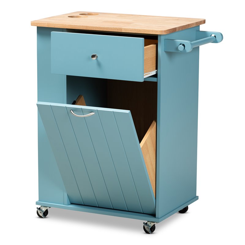 Bowery Hill Sky Blue Finished Wood Kitchen Storage Cart