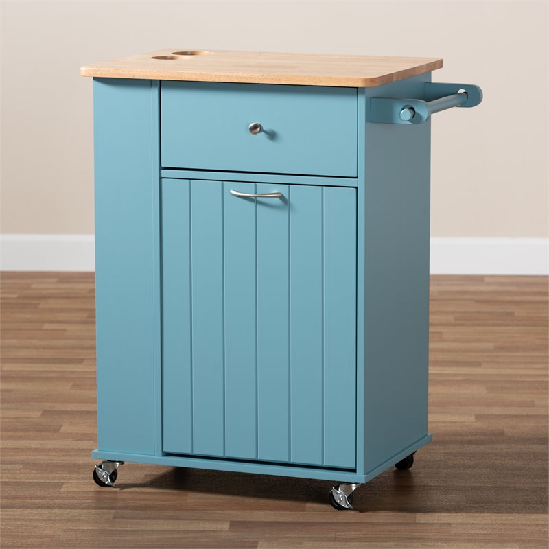 Bowery Hill Sky Blue Finished Wood Kitchen Storage Cart