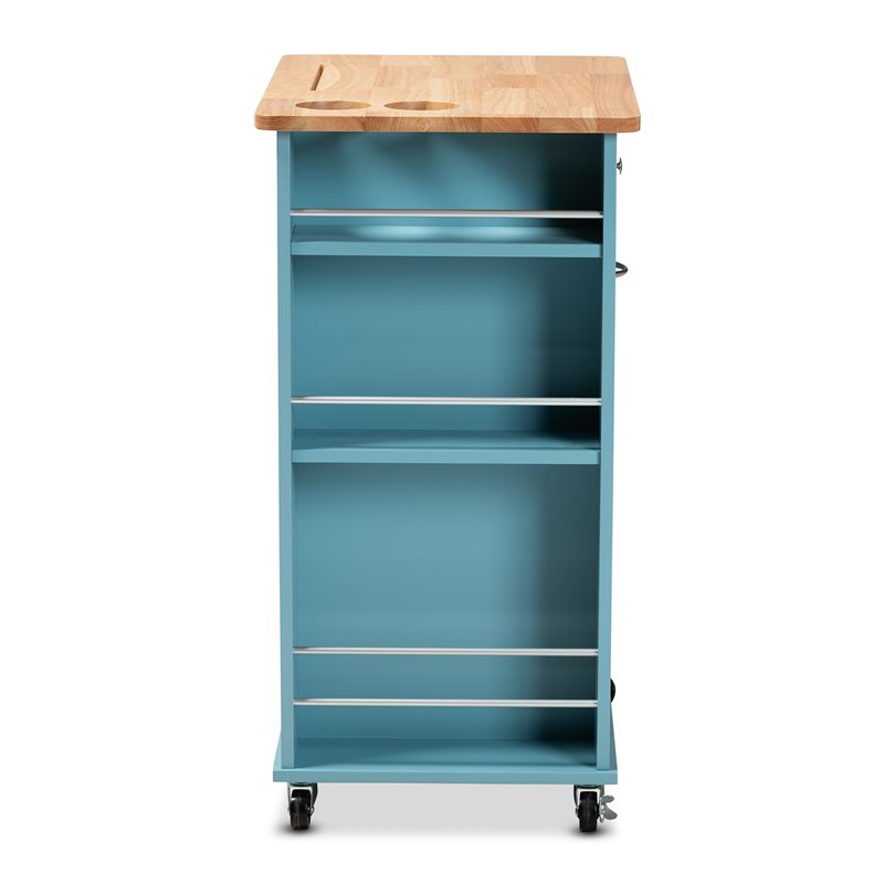 Bowery Hill Sky Blue Finished Wood Kitchen Storage Cart