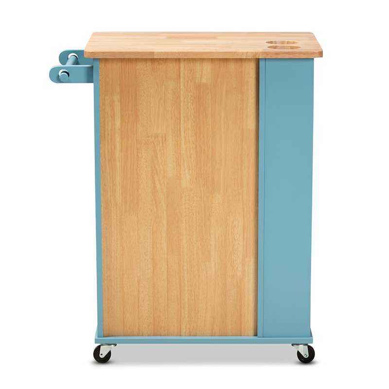 Bowery Hill Sky Blue Finished Wood Kitchen Storage Cart