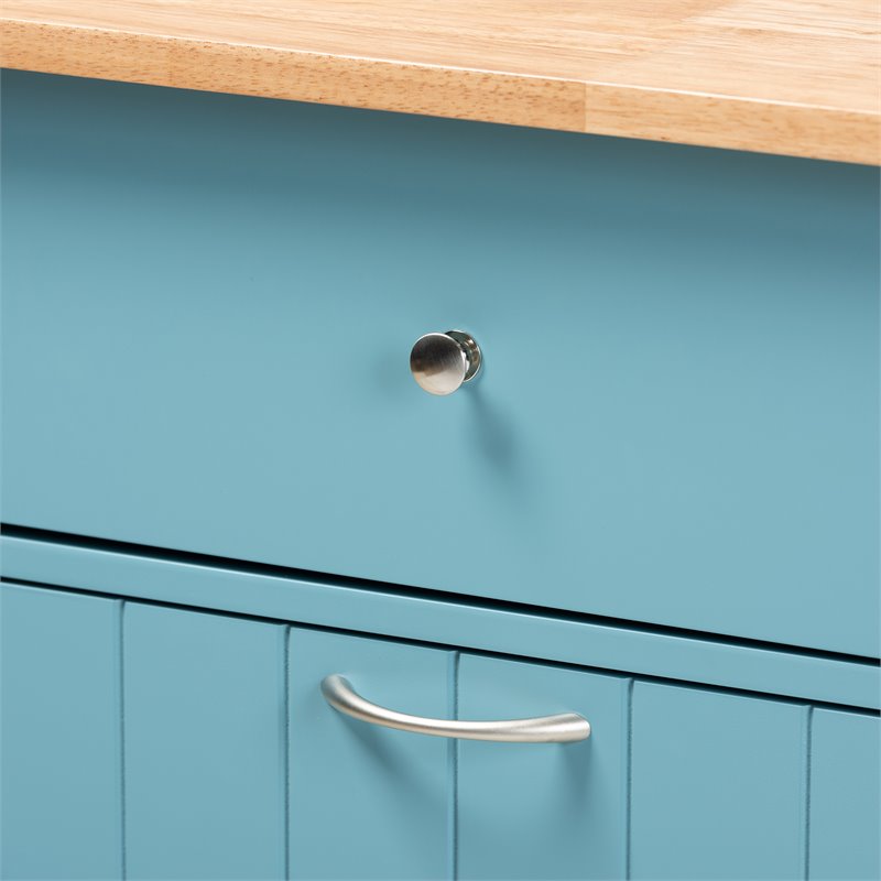 Bowery Hill Sky Blue Finished Wood Kitchen Storage Cart